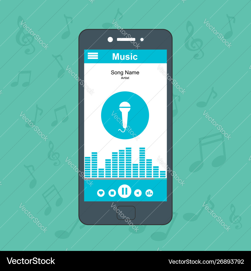 Media player application app template with flat vector image