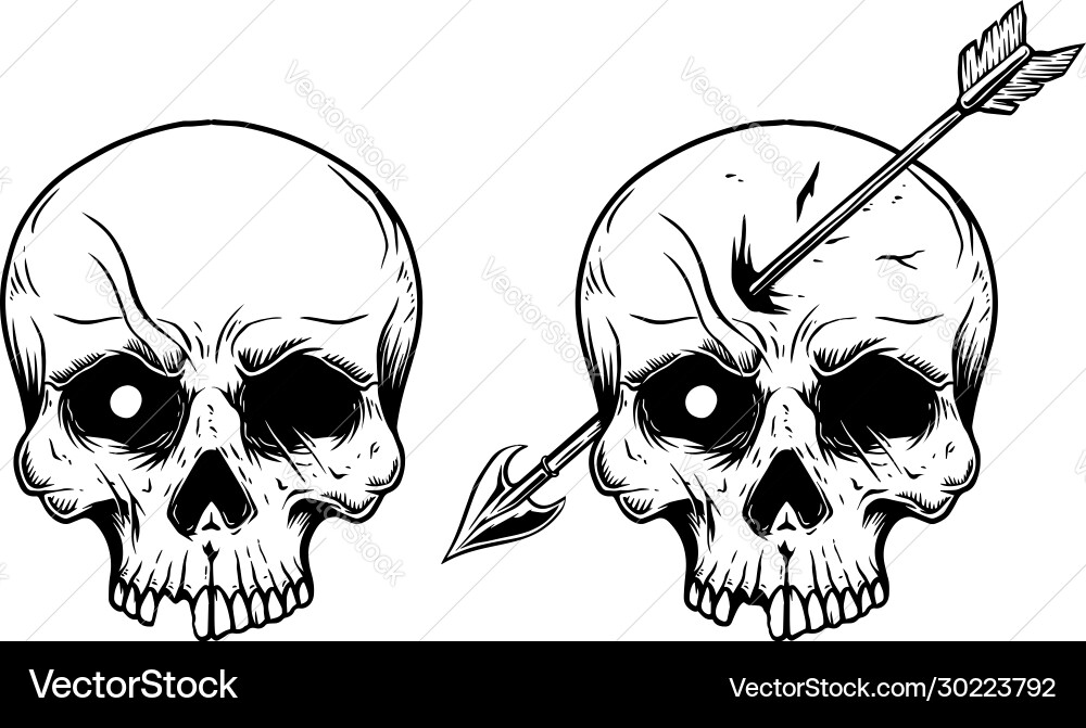 Skull with Arrow - Gothic Style Vector Image