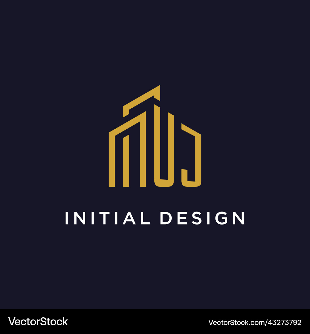 Uj initial monogram with building logo design vector image