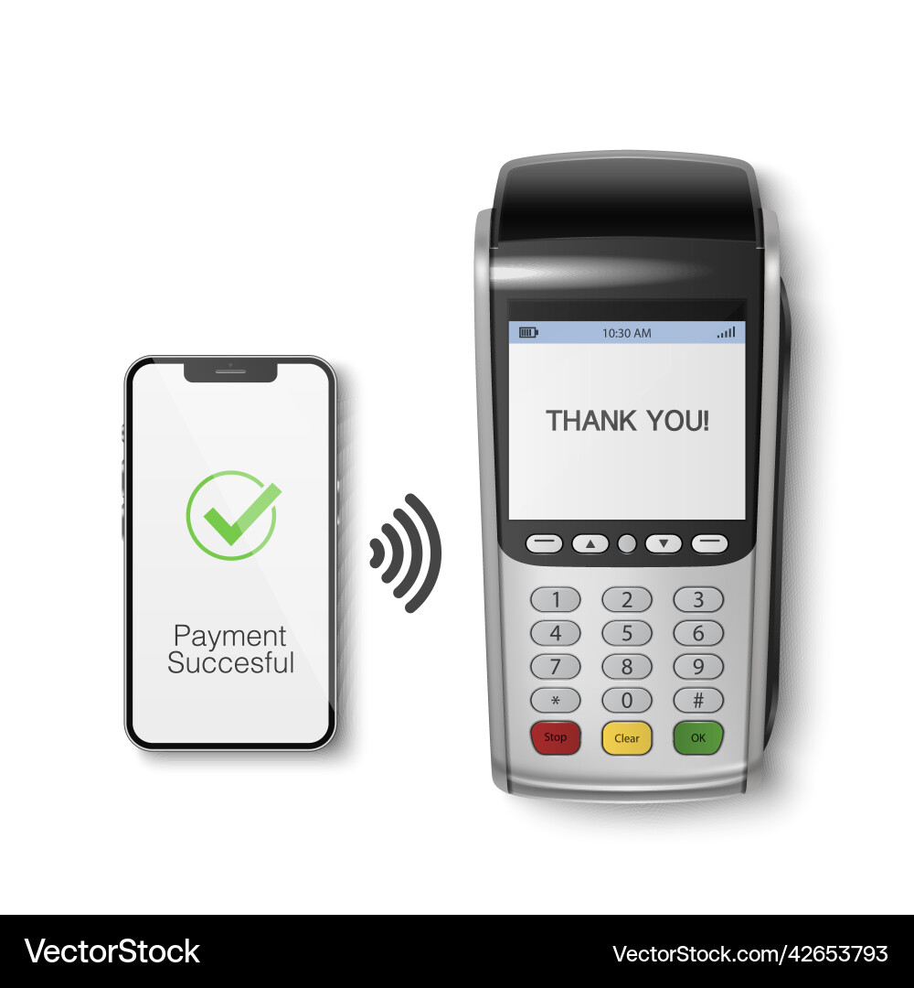 3d nfc payment machine and smartphone 3d nfc payment machine and smartphone vector image