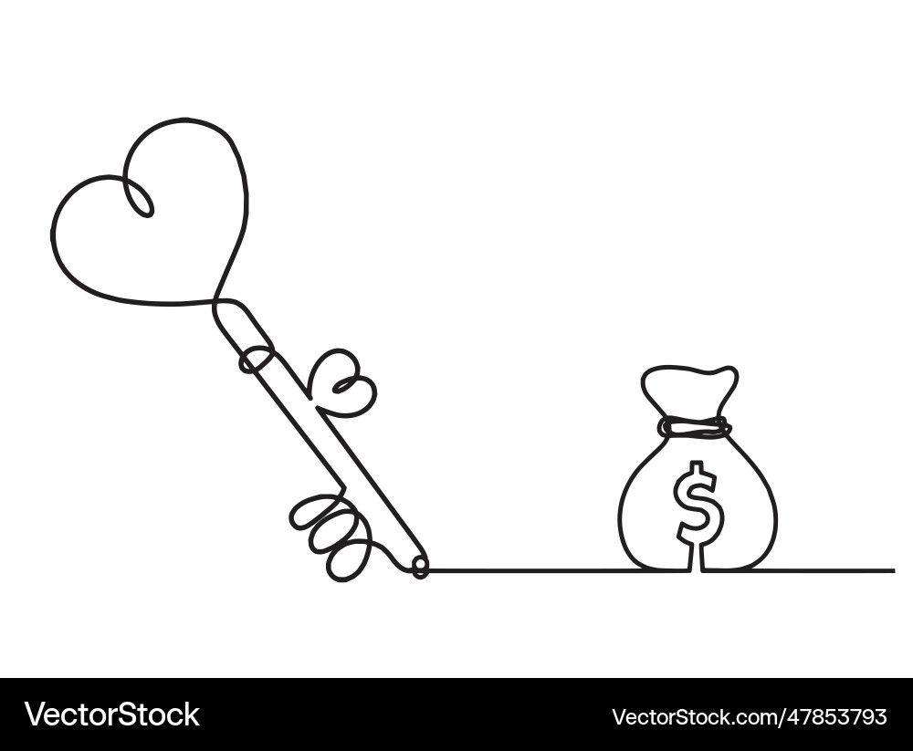 Abstract heart-key with dollar as continuous line Abstract heart-key with dollar as continuous line vector image