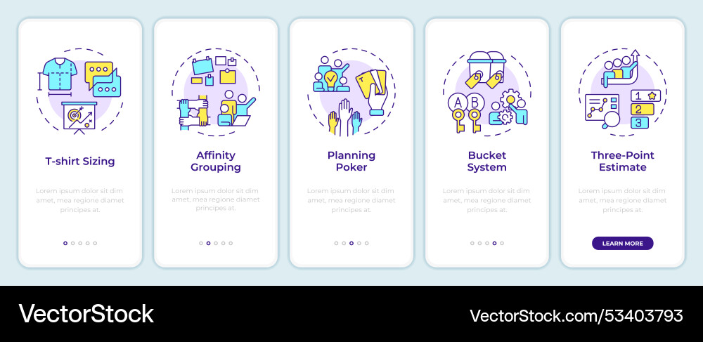 Agile estimation techniques onboarding mobile app Agile estimation techniques onboarding mobile app Vector Image