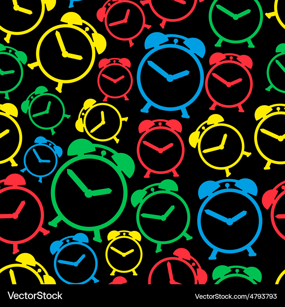 Alarm clock colors icons seamless pattern eps10 vector image