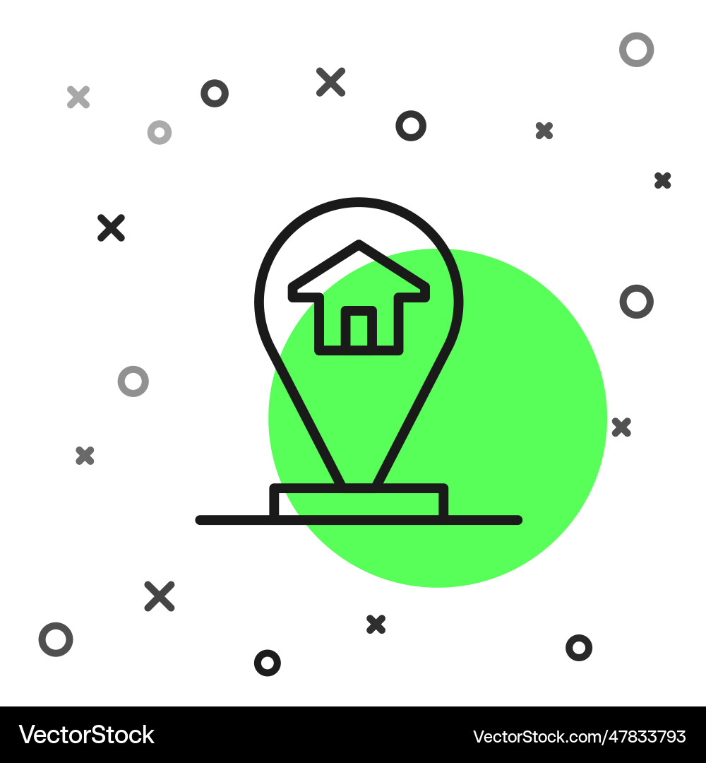 Black line map pointer with house icon isolated Black line map pointer with house icon isolated vector image