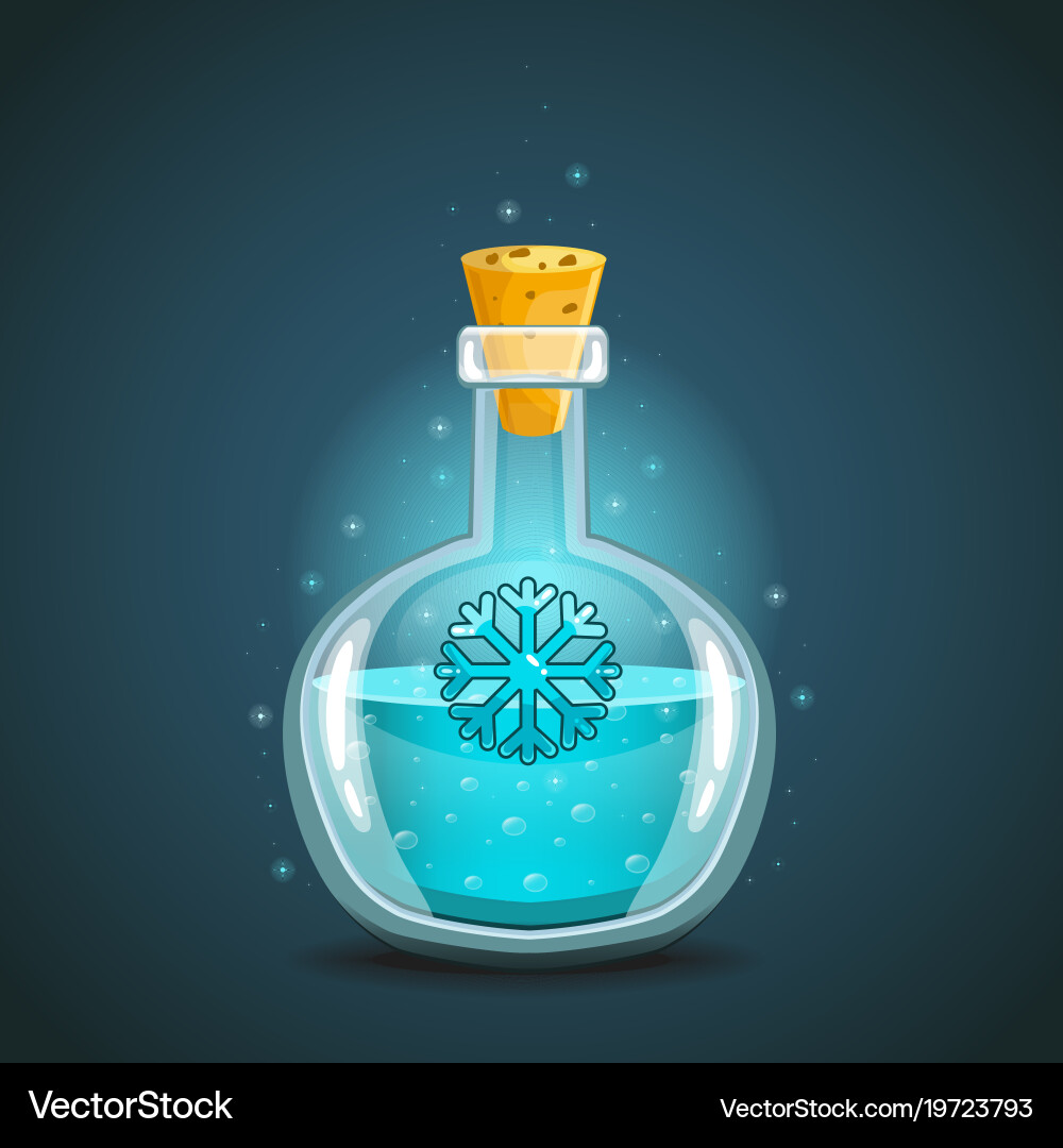 Bottle of magic elixir with snowflake vector image