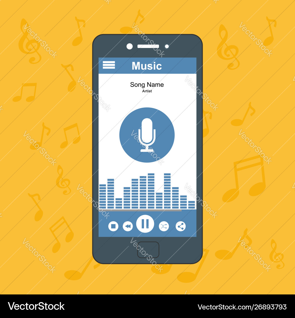 Media player application app template with flat Media player application app template with flat Vector Image