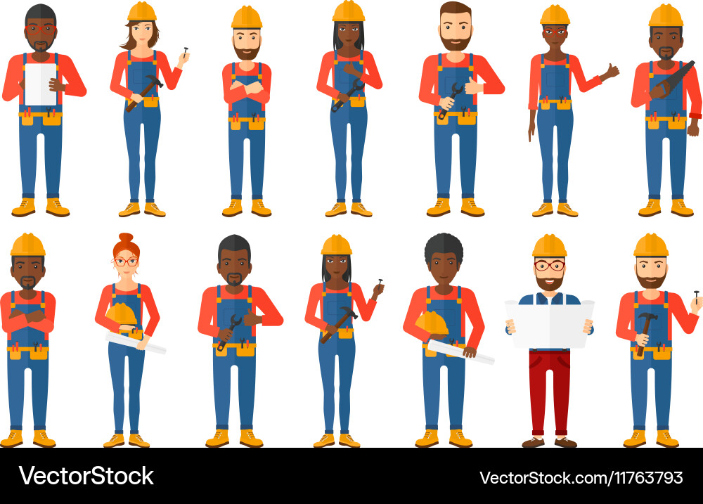 Set of constructors and builders characters vector image