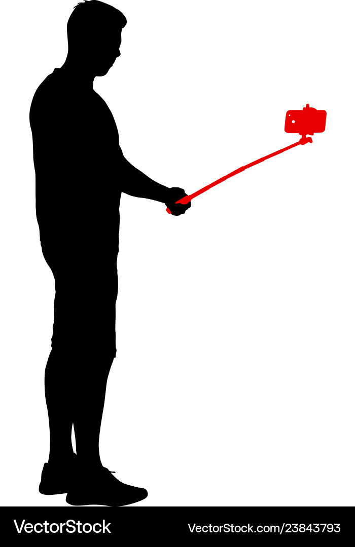 Silhouettes man taking selfie with smartphone Silhouettes man taking selfie with smartphone vector image