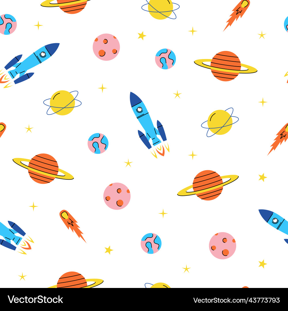 Space elements seamless pattern with rockets Space elements seamless pattern with rockets vector image