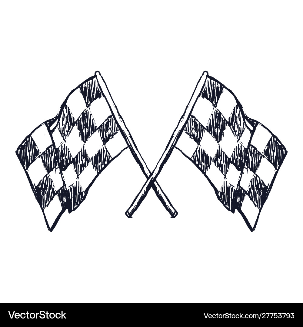 Zwei Schecker-Rennen-Flags gekreuzt Doodle-Stil Zwei Schecker-Rennen-Flags gekreuzt Doodle-Stil vektorbild