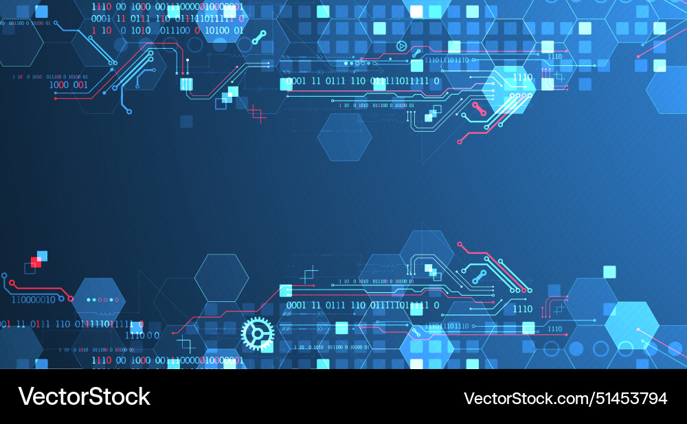 Abstract circuit board and hexagons on gradient Abstract circuit board and hexagons on gradient vector image
