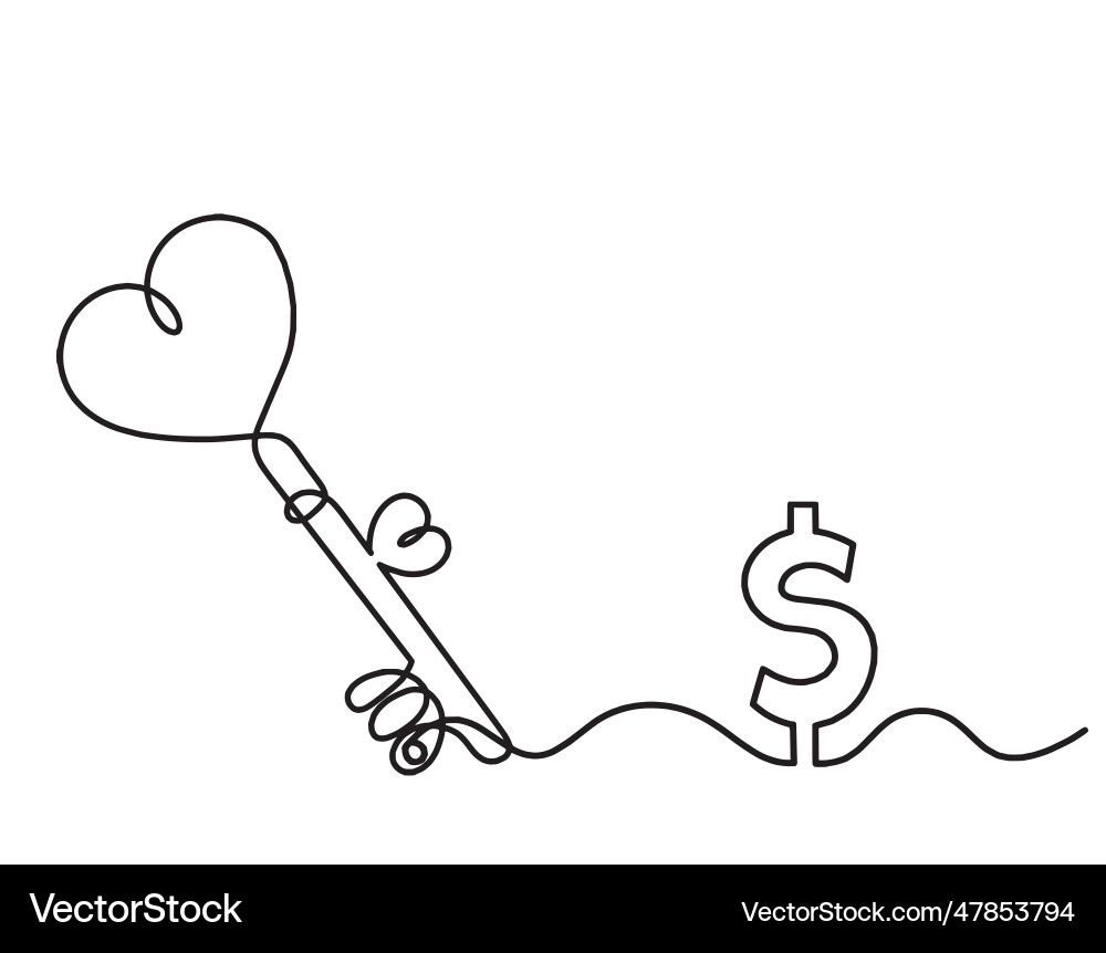 Abstract heart-key with dollar as continuous line vector image