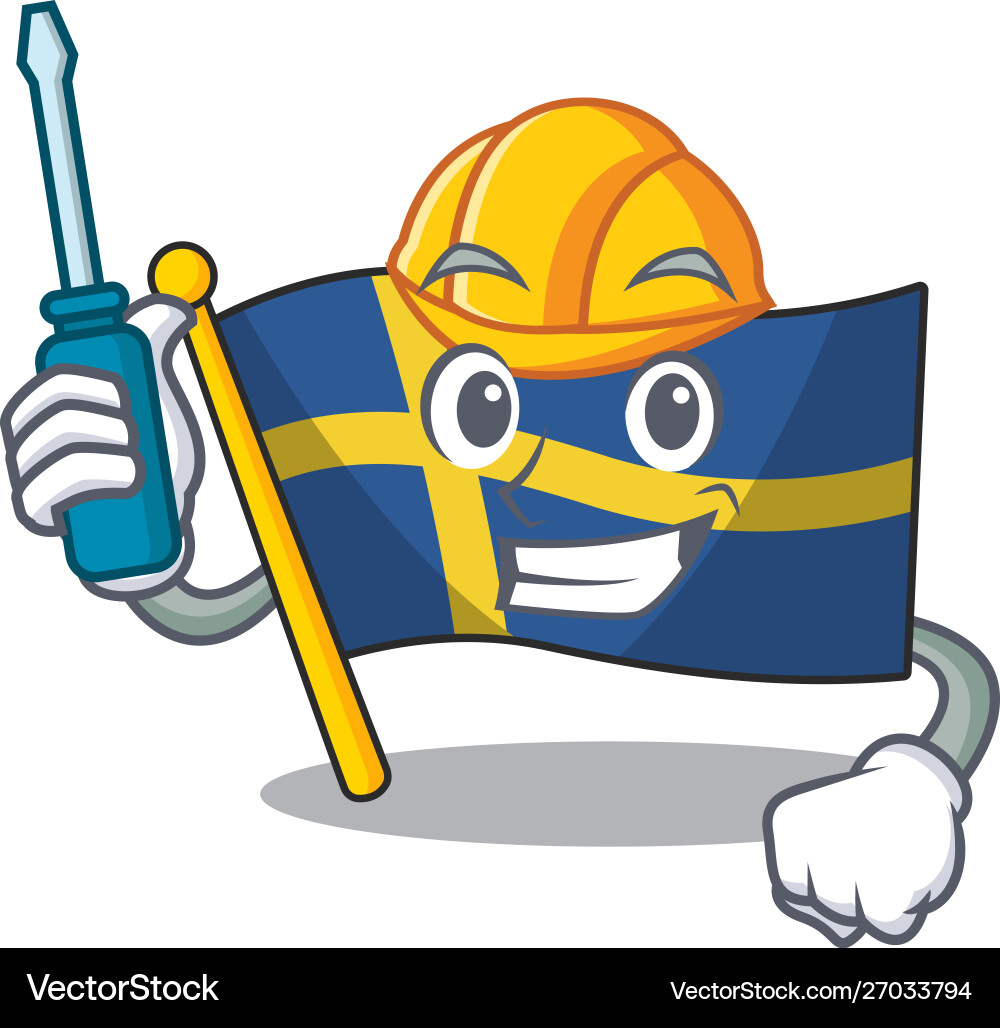 Automotive swede flags flutter on character pole Automotive swede flags flutter on character pole vector image