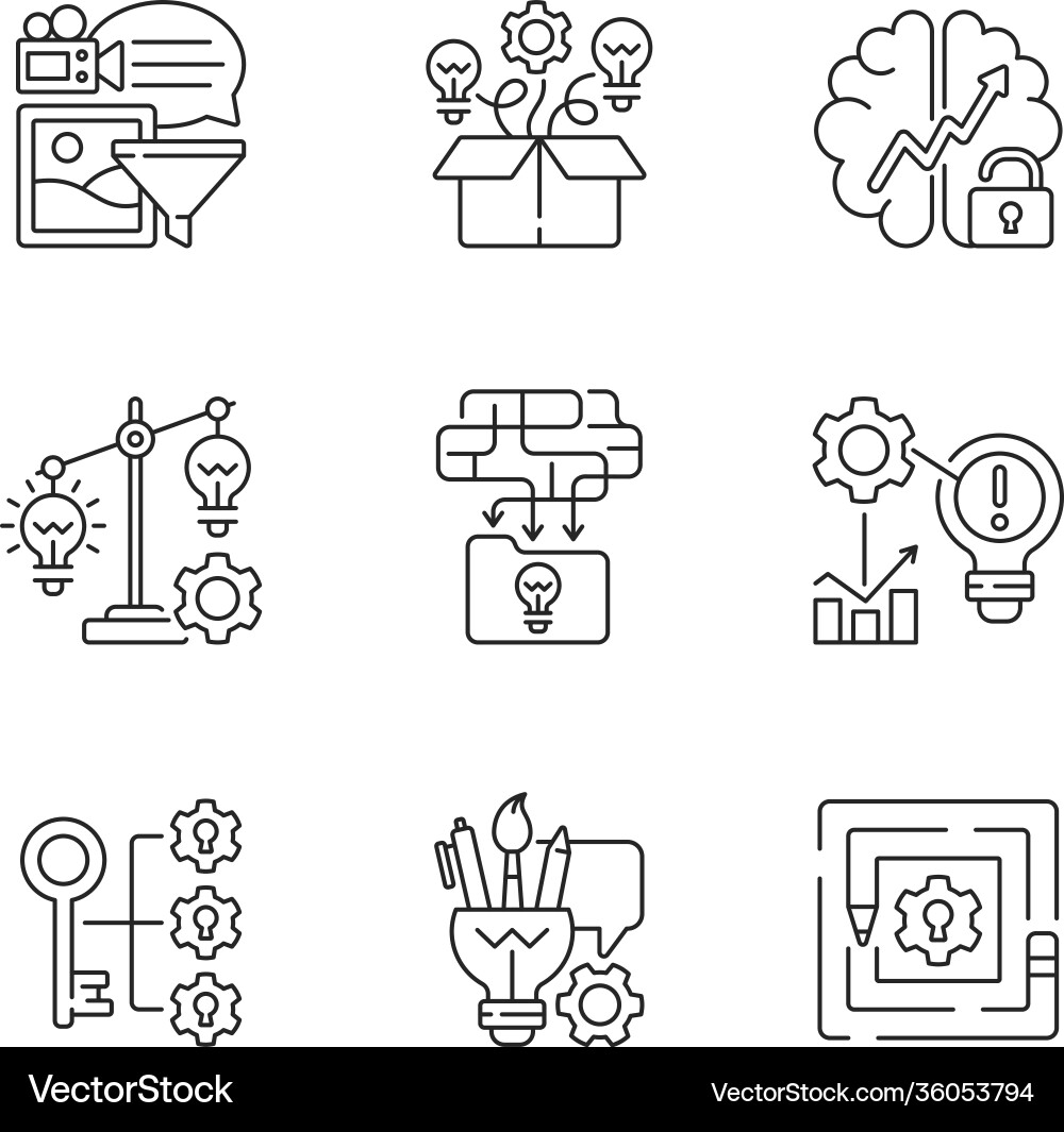 Creative thinking linear icons set Creative thinking linear icons set vector image