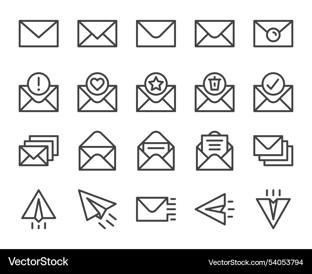 Mail and envelope line icon set Mail and envelope line icon set vector image