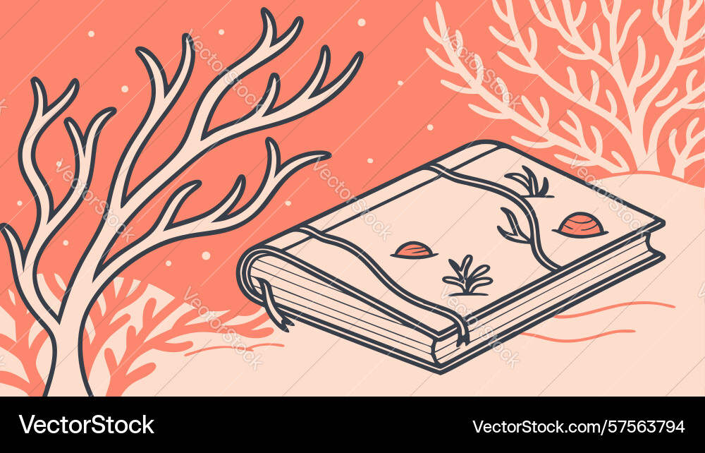 Open book with bare trees and abstract celestial vector image