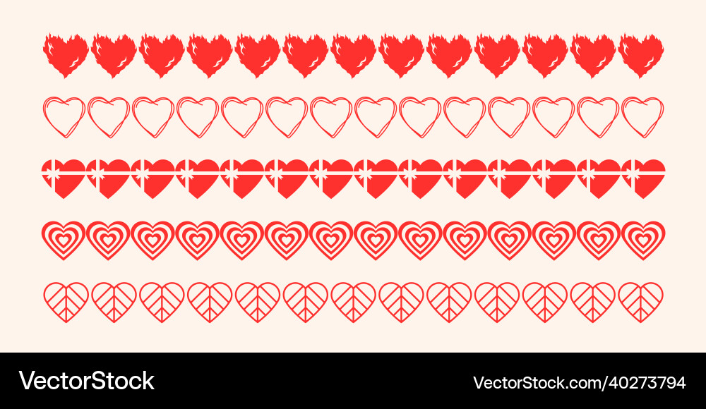Red heart pattern brush add-on set Vector Image