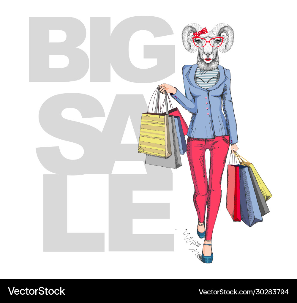 Retro hipster animal ram or mouflon big sale Retro hipster animal ram or mouflon big sale Vector Image