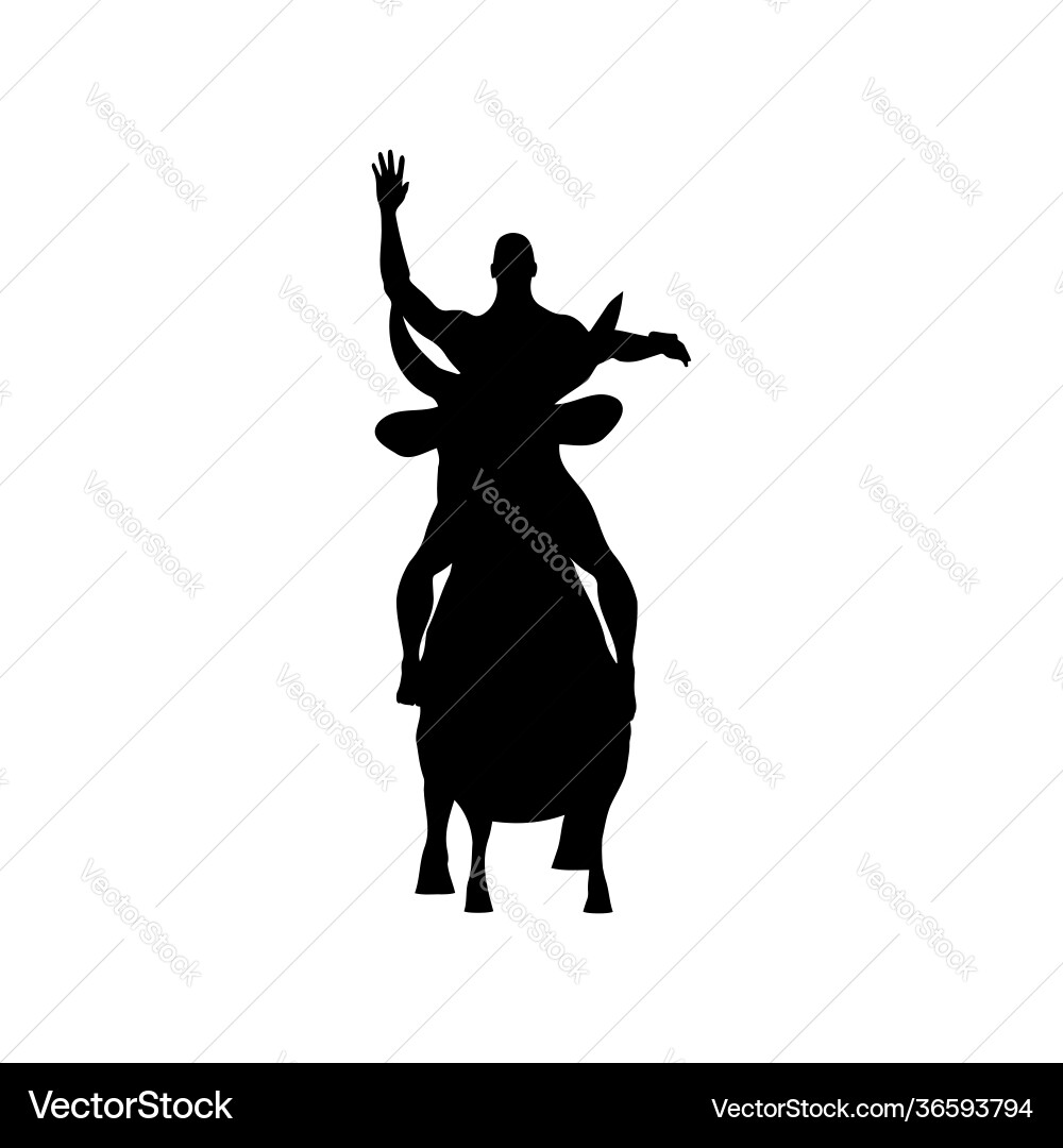 Silhouette ein Mann auf Bulle mit erhobener Hand Silhouette ein Mann auf Bulle mit erhobener Hand vektorbild
