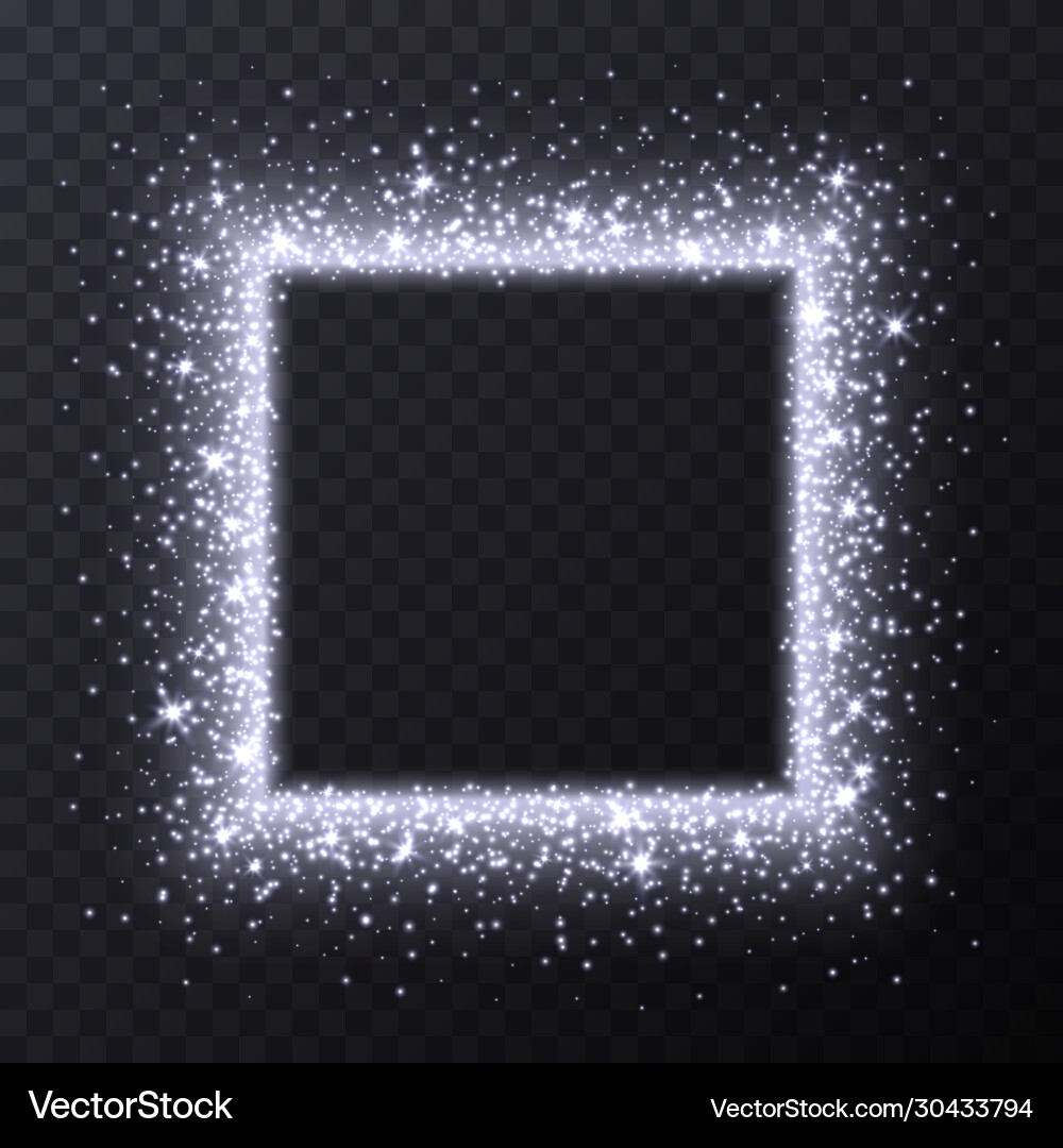 Silver square frame with sparkles and flares Silver square frame with sparkles and flares vector image