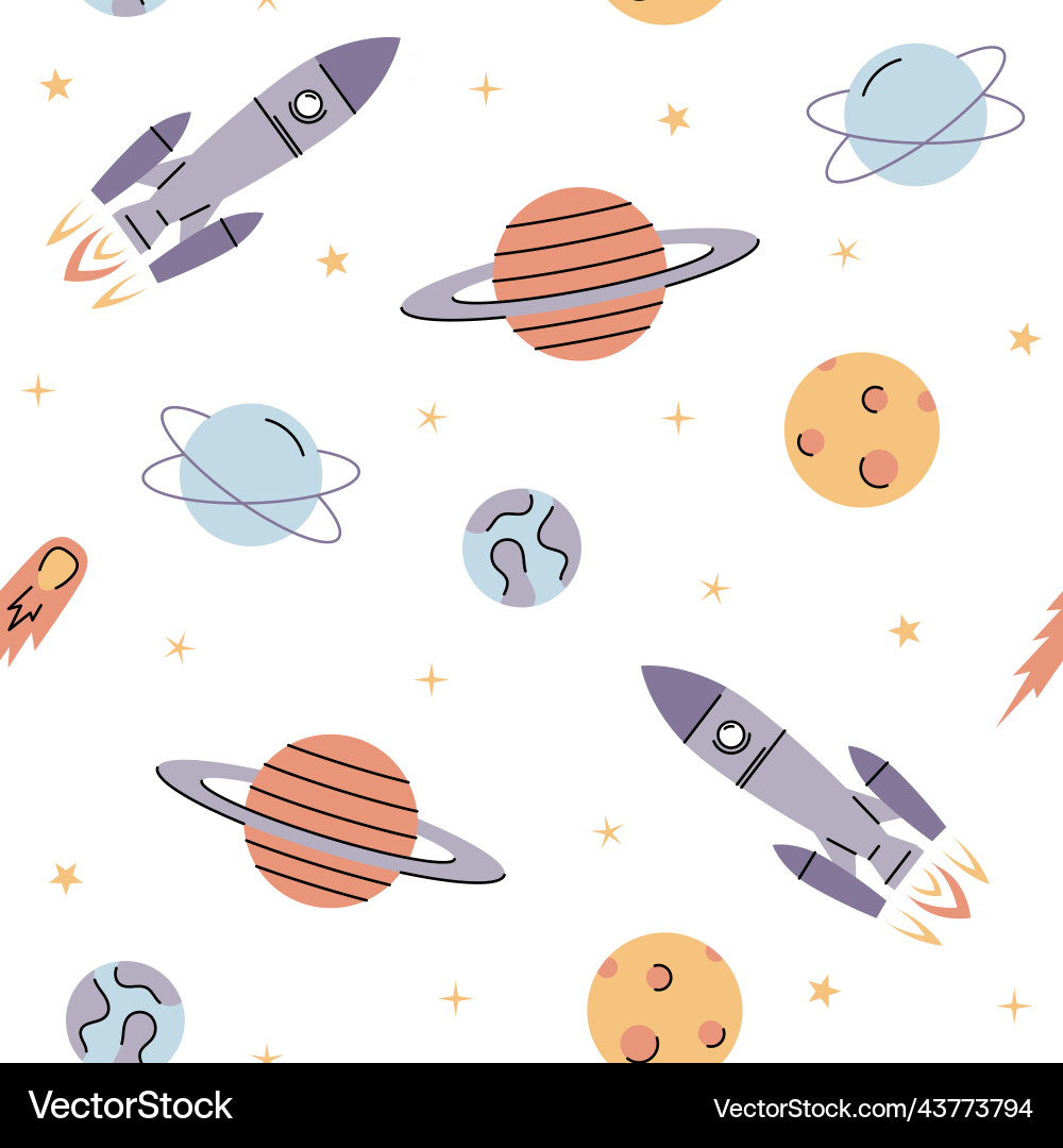 Space elements seamless pattern with rockets Space elements seamless pattern with rockets Vector Image
