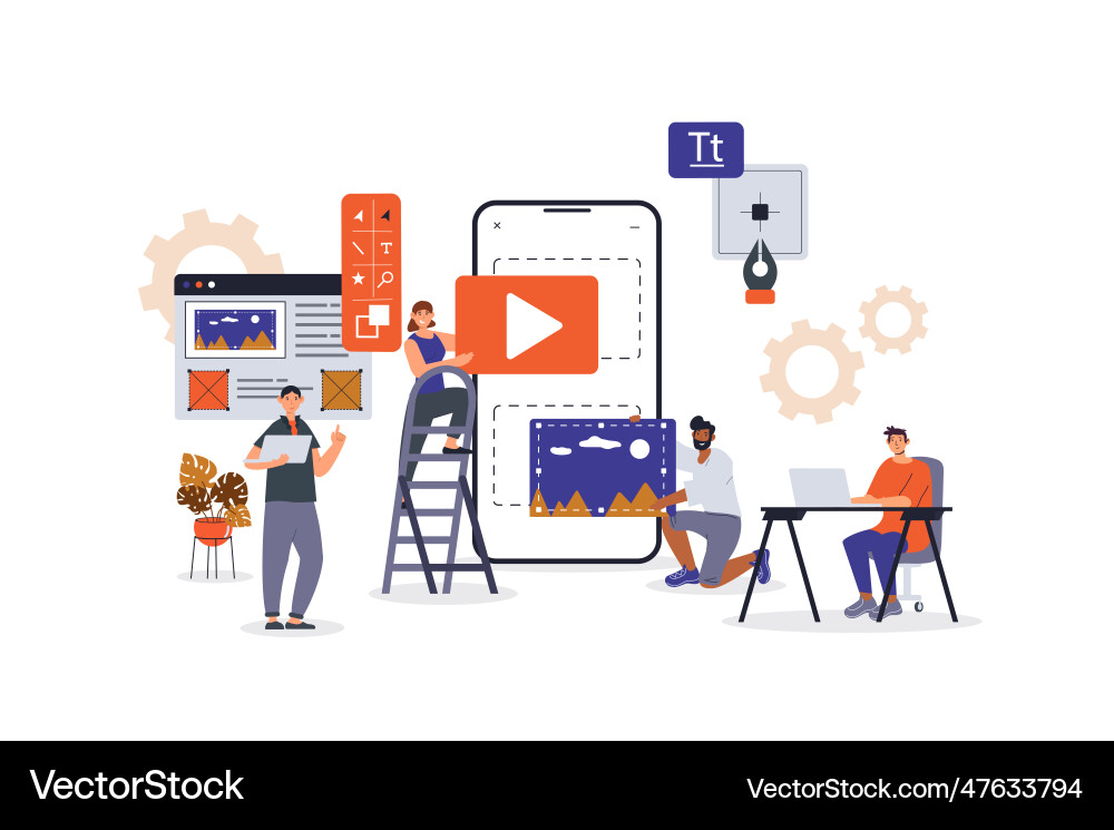 Ui and ux designers concept with character scene Ui and ux designers concept with character scene vector image