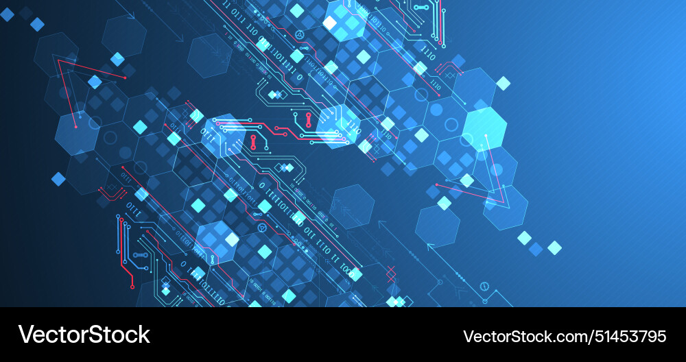 Abstract circuit board and hexagons on gradient Abstract circuit board and hexagons on gradient Vector Image