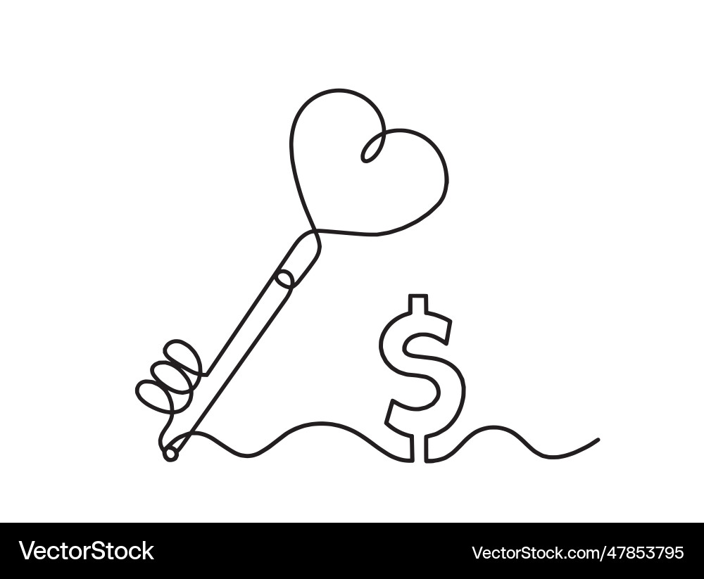 Abstract heart-key with dollar as continuous line Vector Image
