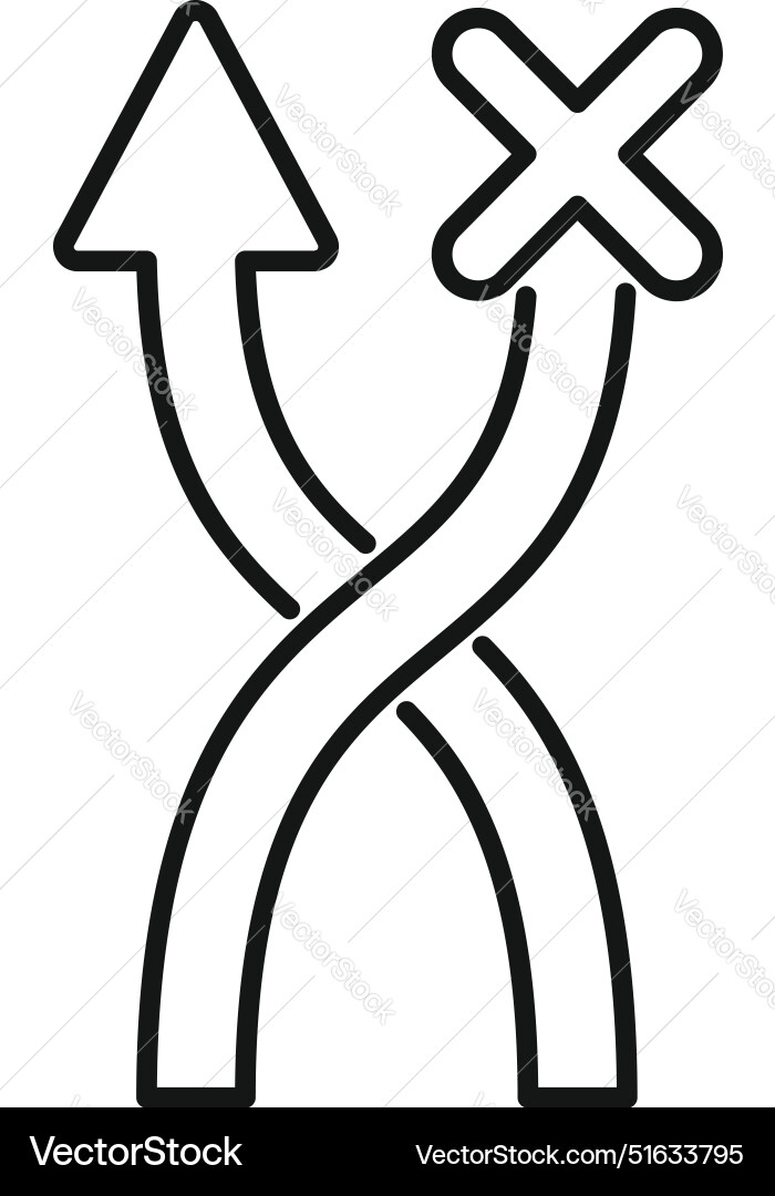 Crossed arrows with check and up arrow showing Crossed arrows with check and up arrow showing vector image