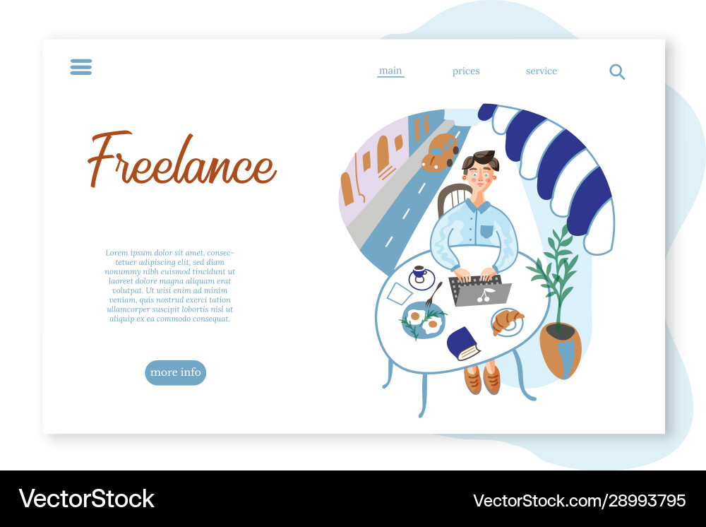 Freelance landing page layout freelancer working Freelance landing page layout freelancer working vector image