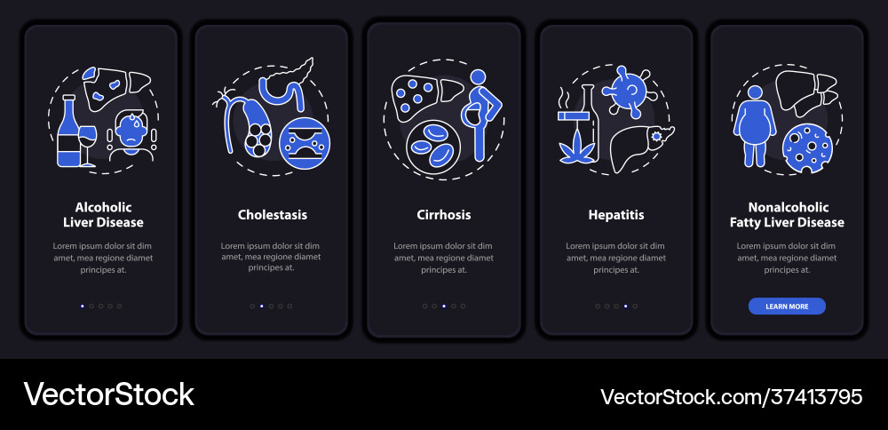 Liver problems types onboarding mobile app page Liver problems types onboarding mobile app page Vector Image