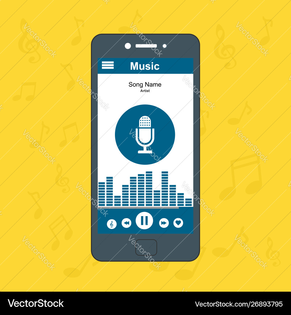 Media player application app template with flat Media player application app template with flat vector image