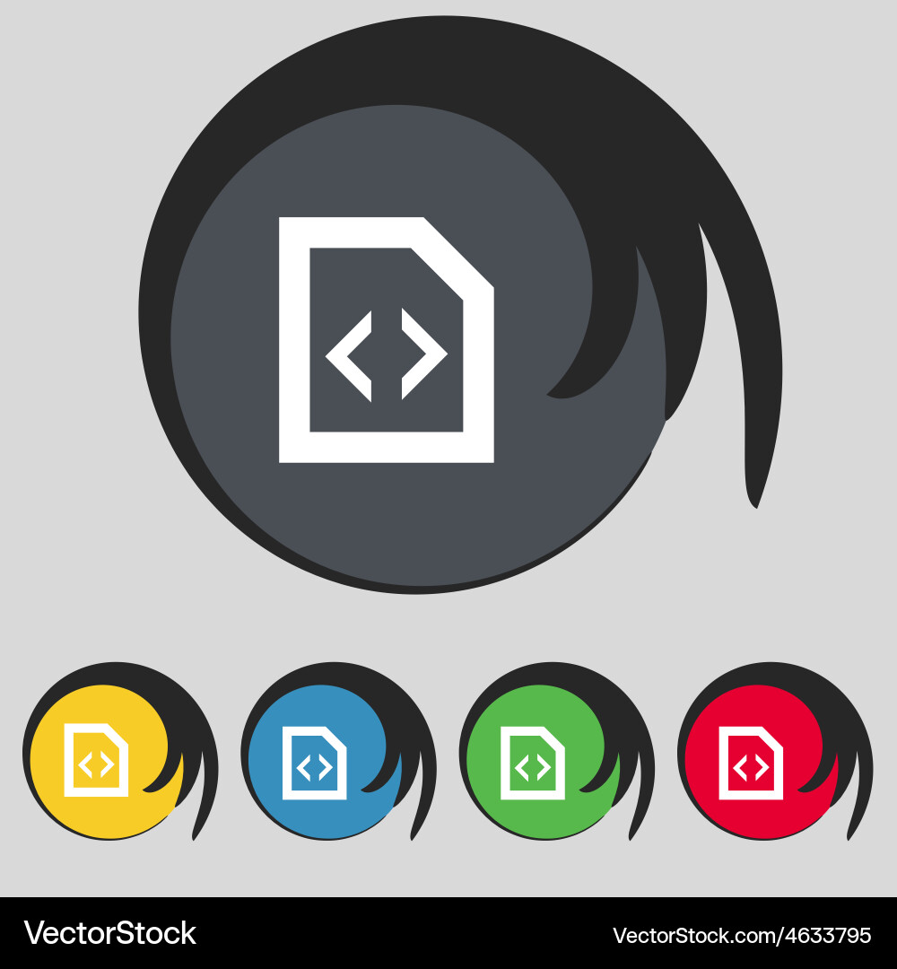 Programming code icon sign symbol on five colored vector image