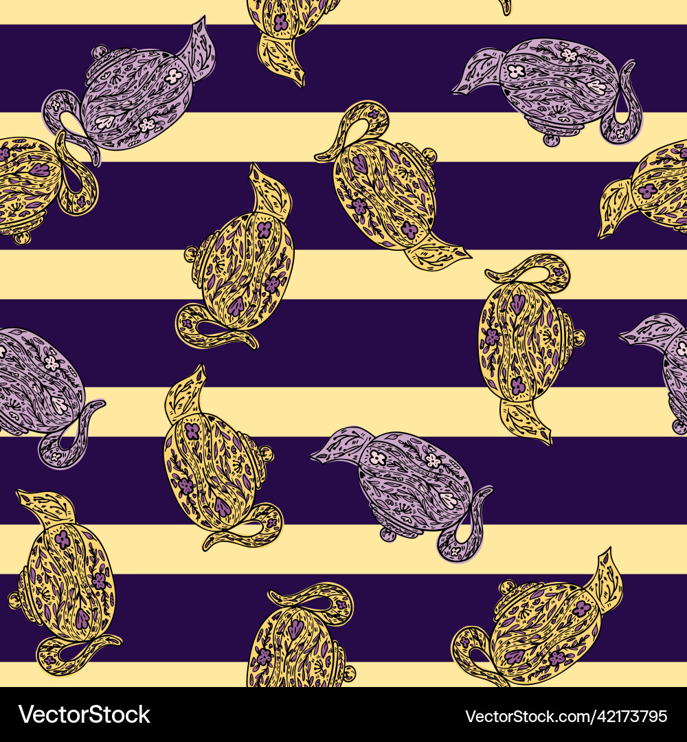 Seamless pattern with cute teapots background Vector Image