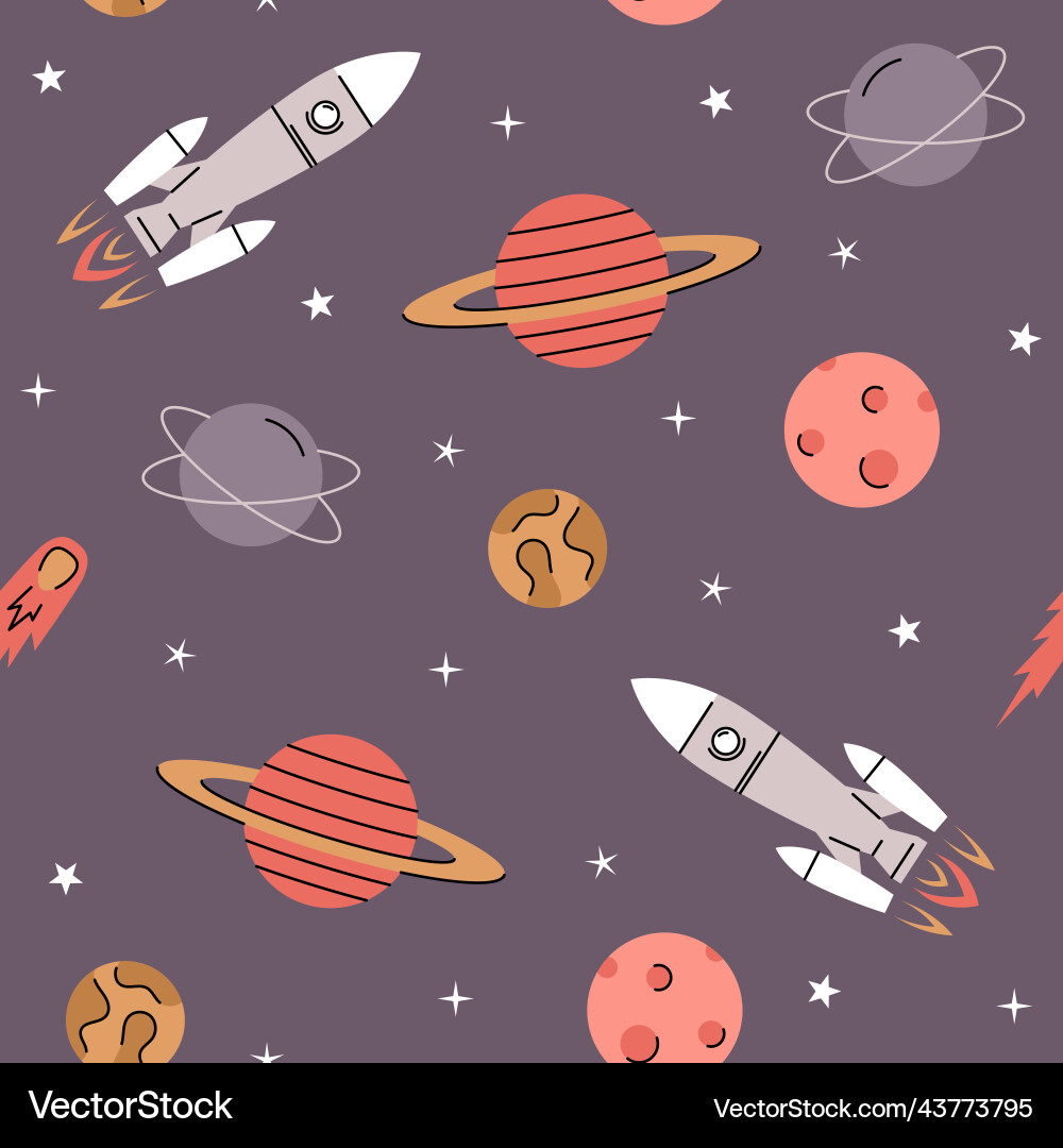Space elements seamless pattern with rockets Vector Image