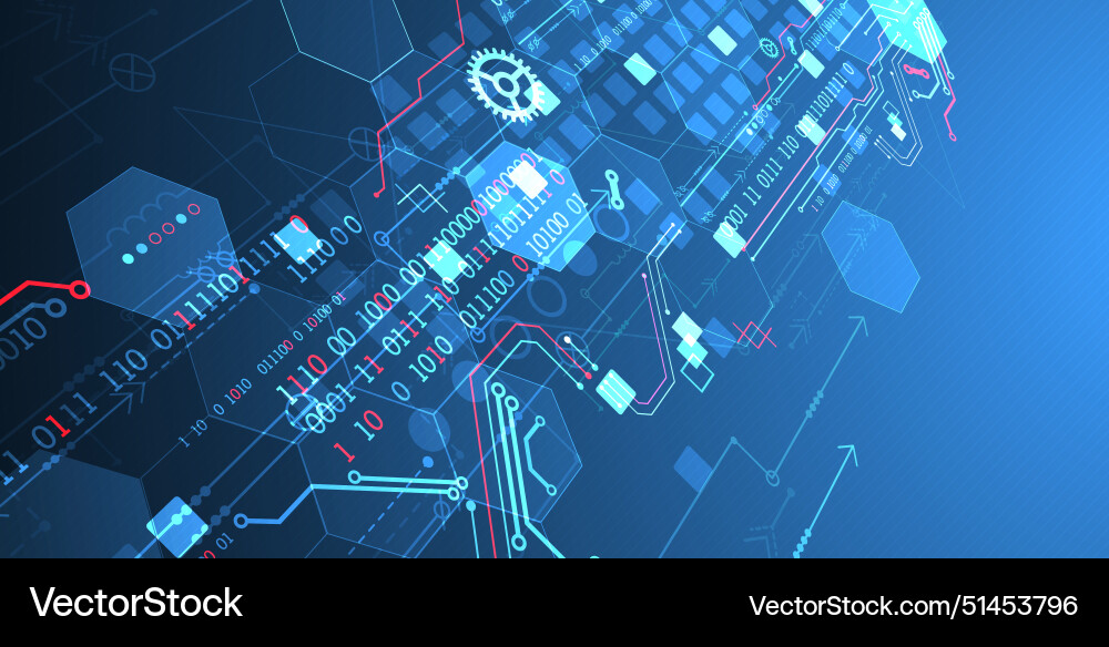 Abstract circuit board and hexagons on gradient Abstract circuit board and hexagons on gradient vector image