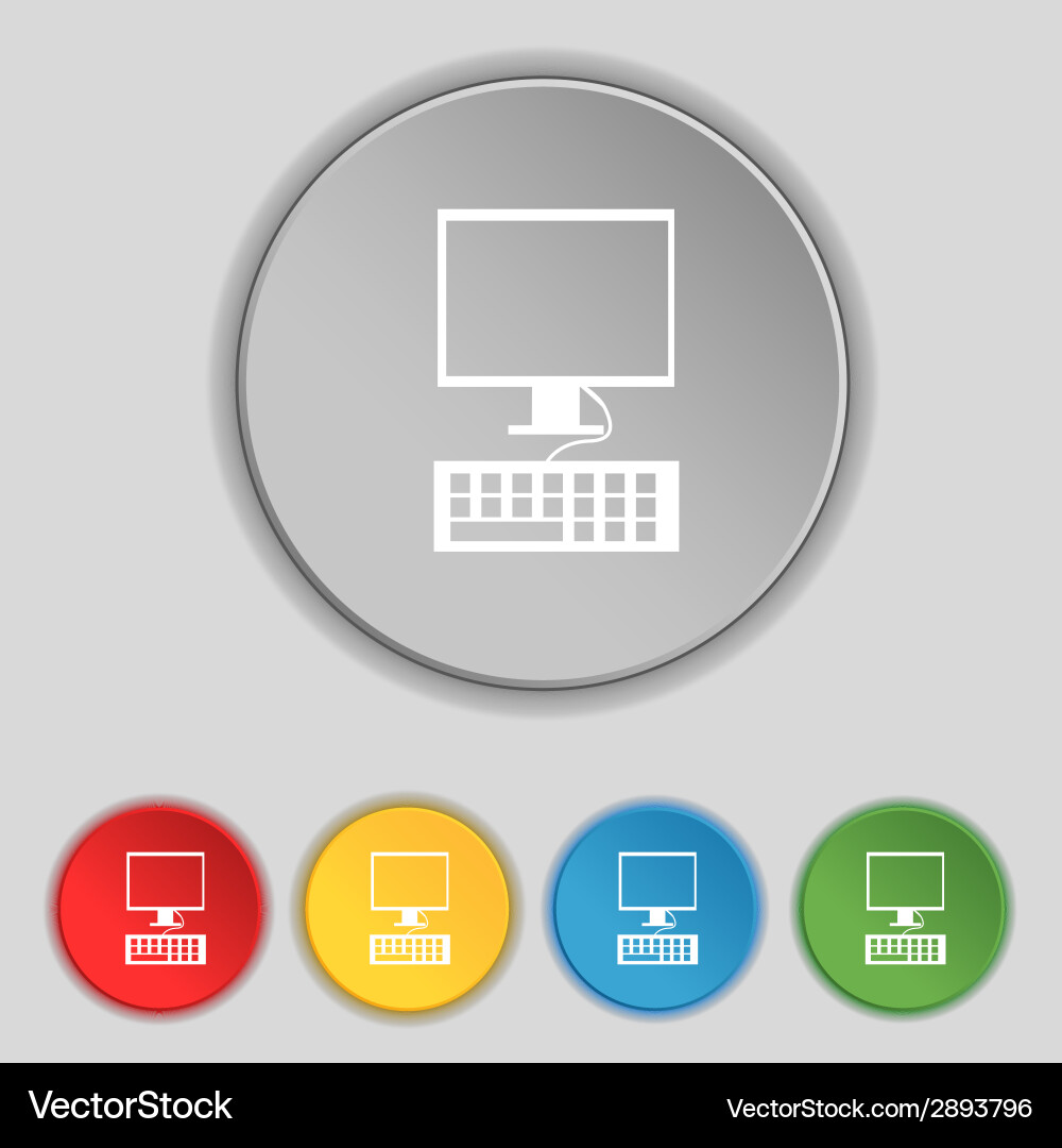 Computer monitor and keyboard icon set colourful Vector Image