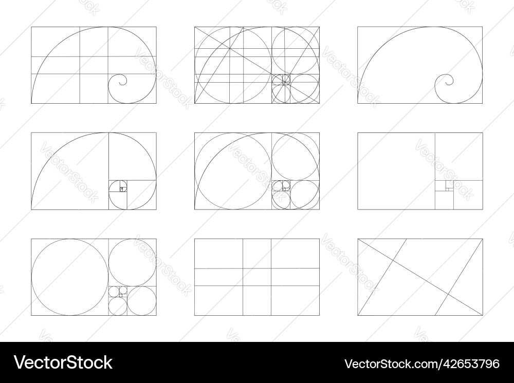 Golden ratio template set fibonacci sequence Golden ratio template set fibonacci sequence vector image