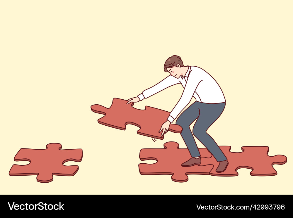 Man connecting jigsaw puzzle making way Man connecting jigsaw puzzle making way vector image