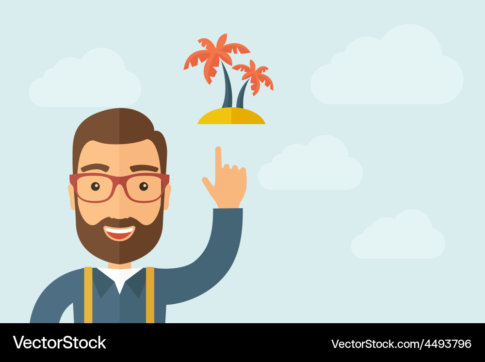 Man pointing the 2 palm trees icon Vector Image