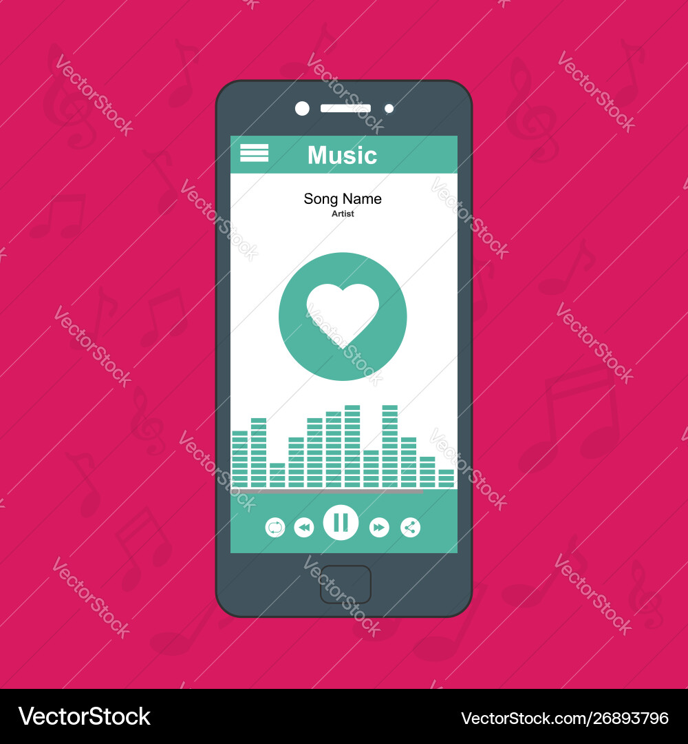 Media player application app template with flat Media player application app template with flat vector image