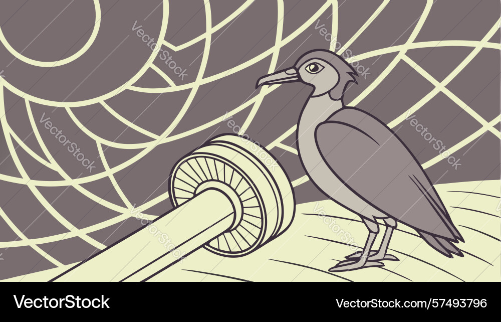 Mysterious bird perched on abstract structure Vector Image