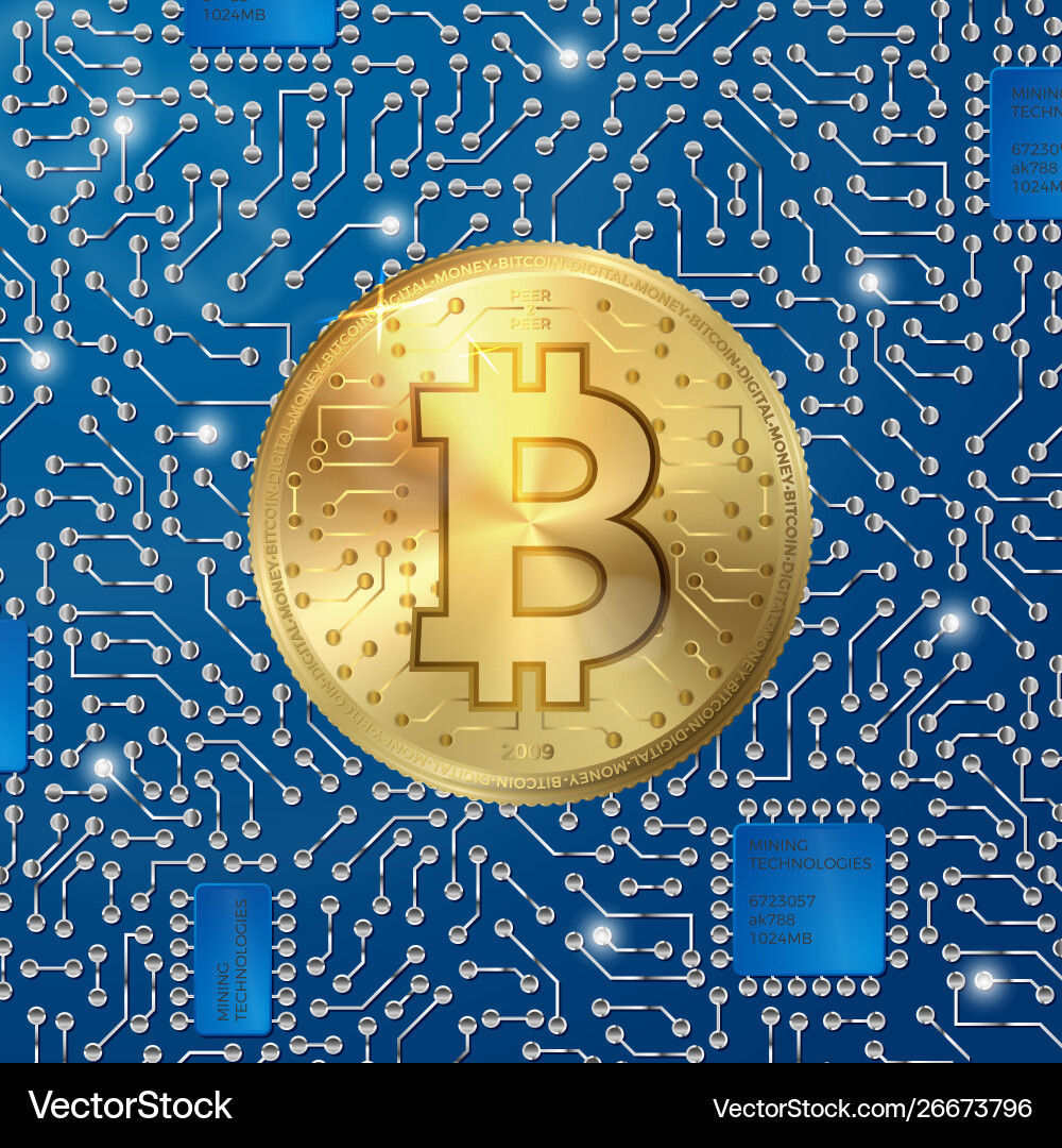 Realistic bitcoin symbol on digital pattern vector image