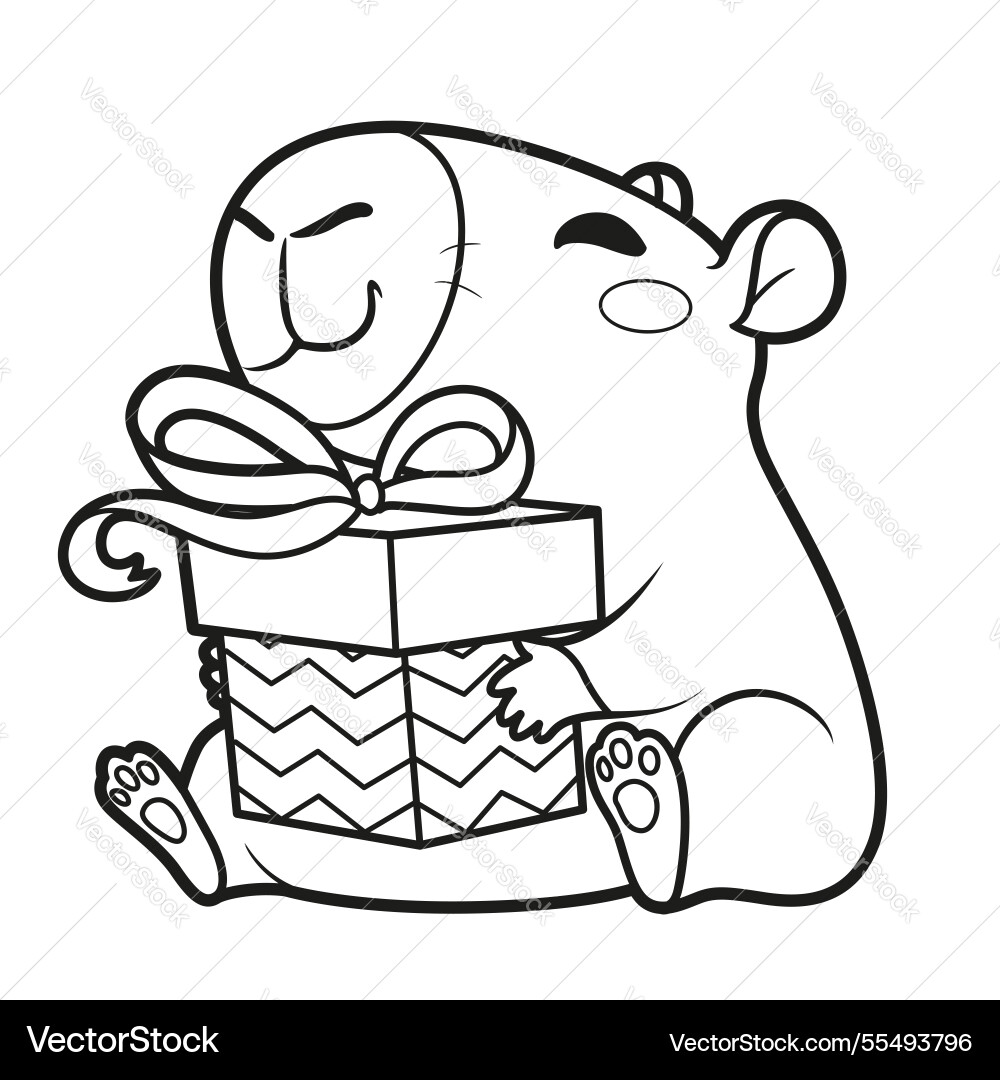 Süße Cartoon Capybara sitzen mit einer großen Geschenkbox Vektorbild