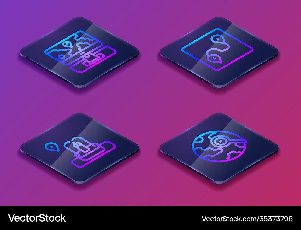 Set isometric line monitor with location marker Set isometric line monitor with location marker vector image