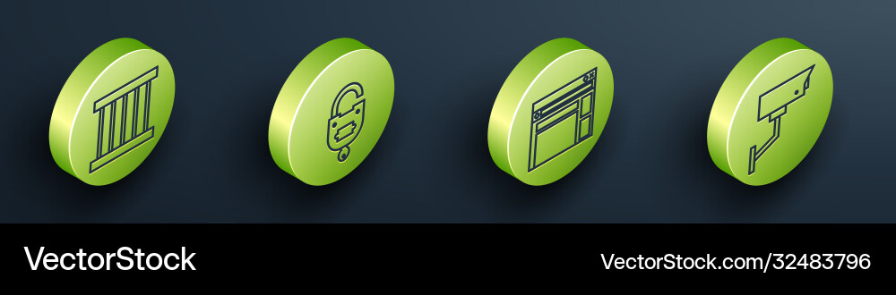 Set isometric prison window lock and key website Set isometric prison window lock and key website vector image
