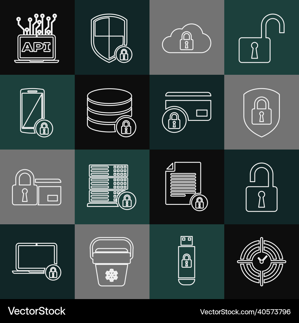 Set line time management open padlock shield Set line time management open padlock shield Vector Image