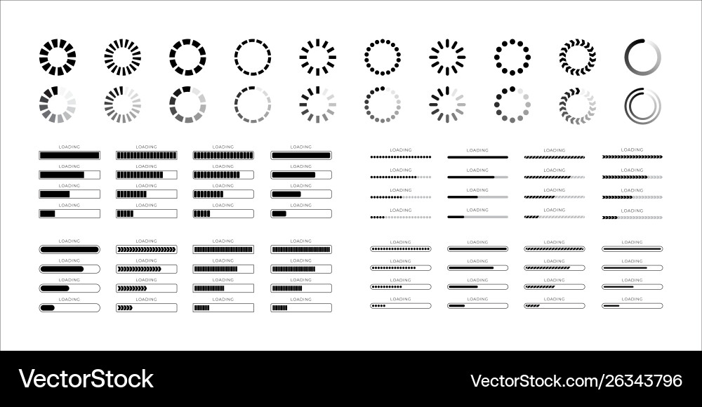 Set loading bar progress icons isolated on white Vector Image