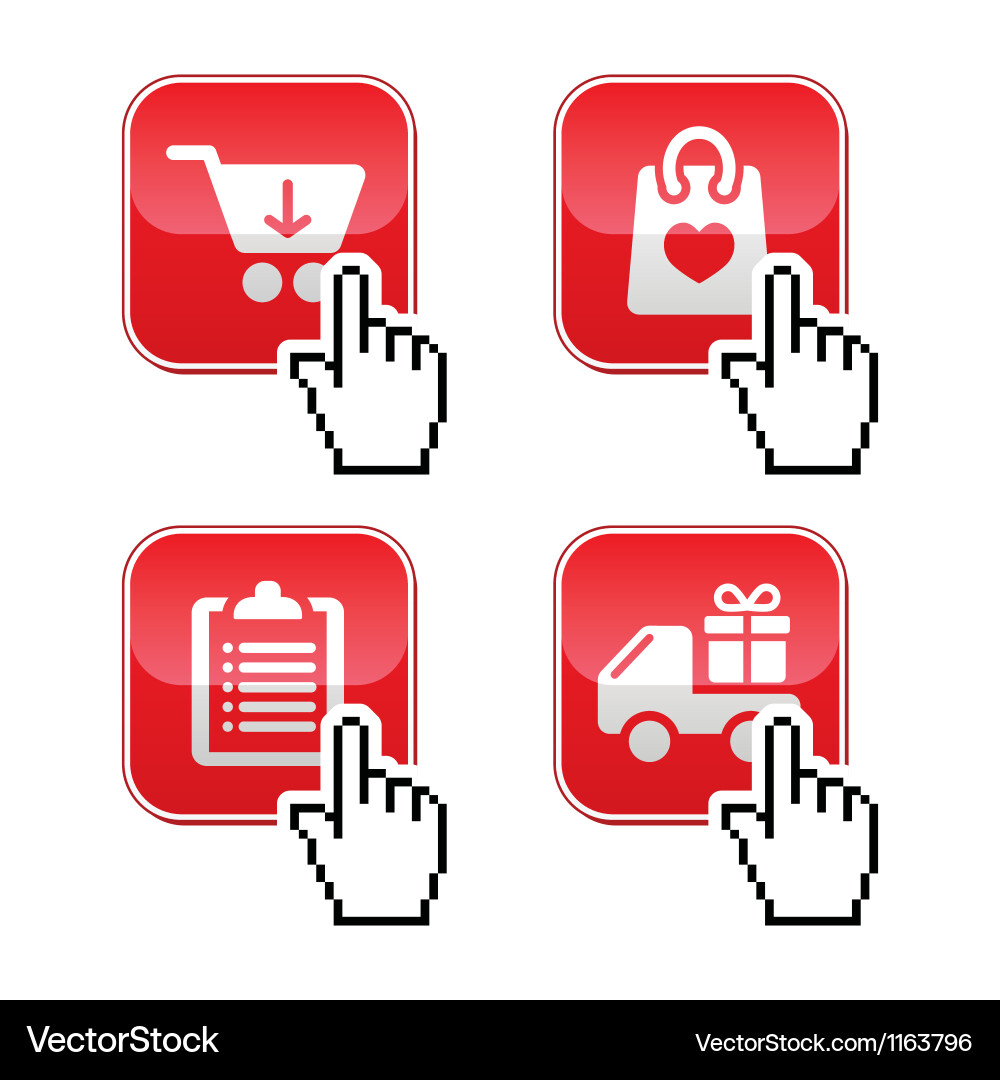 Shopping buttons set with cursor hand icon vector image