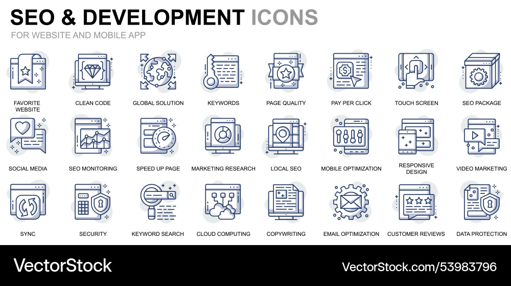 Simple set seo and development line icons Vector Image